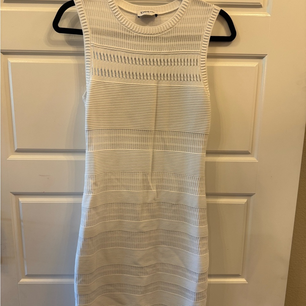 Bebe White Ribbed Sheath Mini Dress